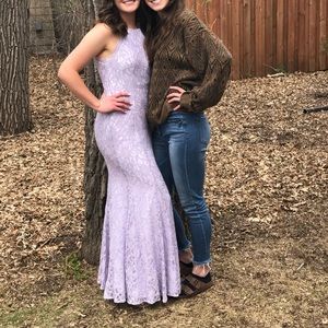 Lavender and lace prom dress